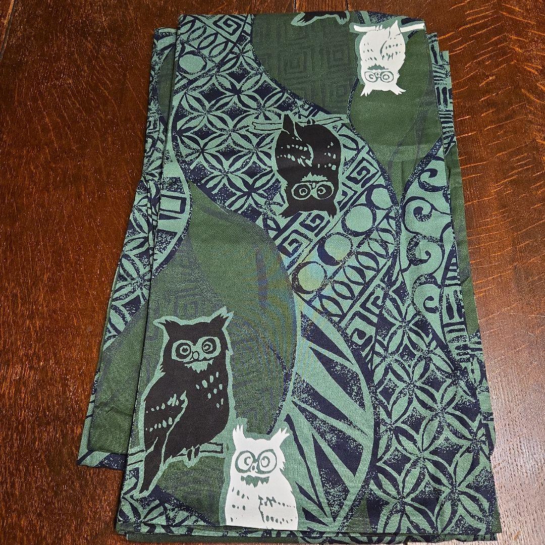 個性的　浴衣　トールサイズ　日本製　フクロウ　ふくろう　アジアンテイスト　緑系