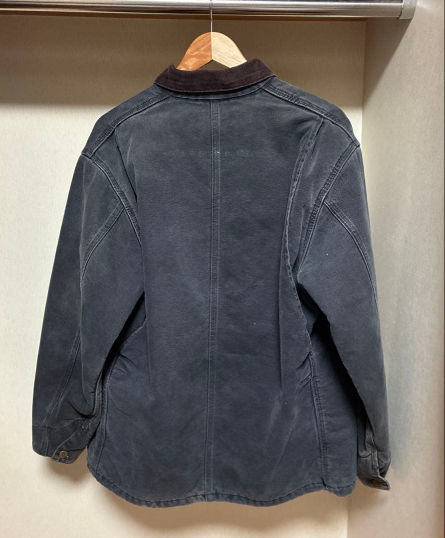 【古着】90s Carhartt ミシガンチョアコート　企業ロゴ　襟コーデュロイ