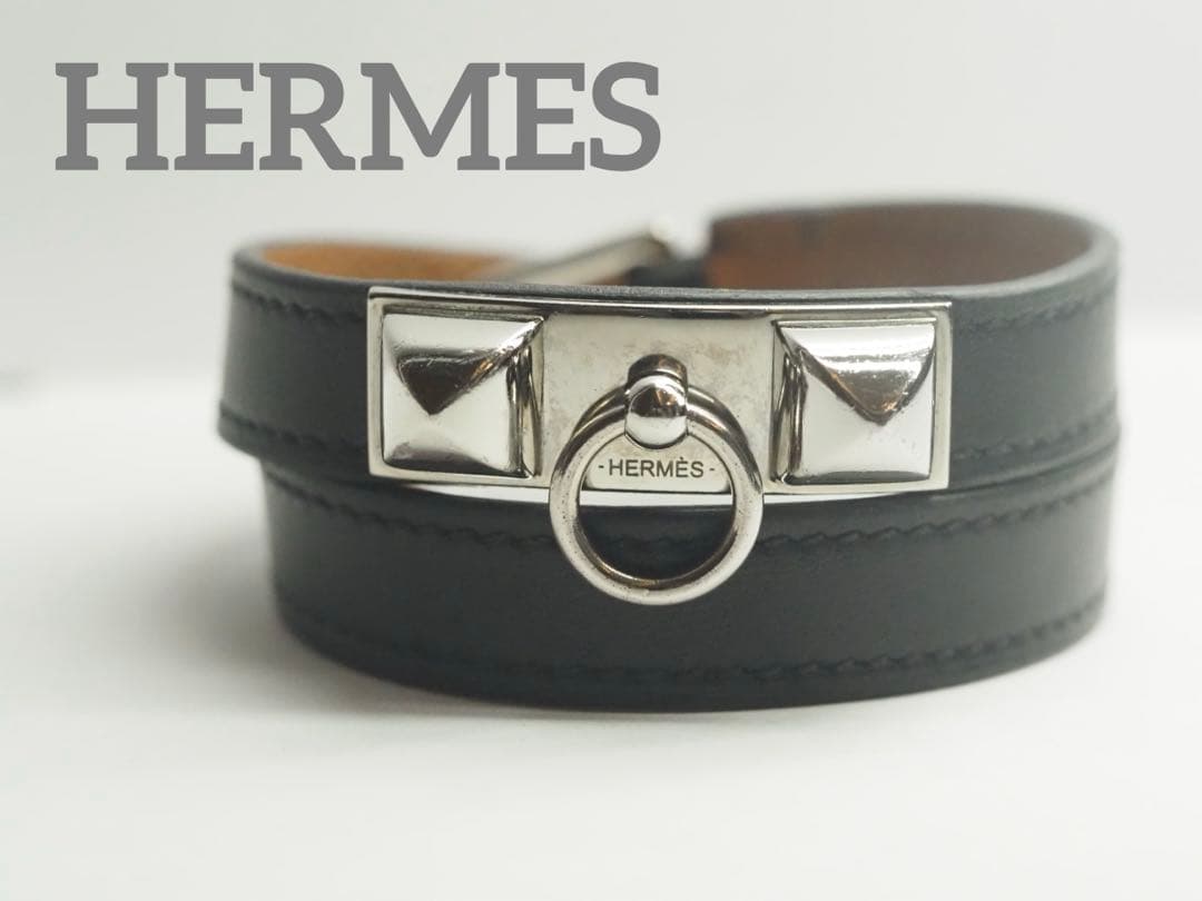 エルメス　リヴァル ドゥブルトゥール ブレスレット　シルバー×ブラック 付属品有