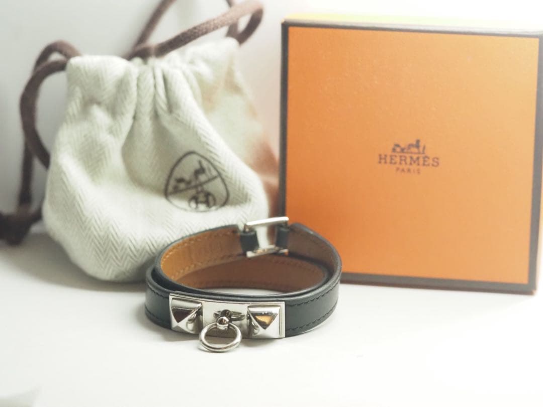 エルメス　リヴァル ドゥブルトゥール ブレスレット　シルバー×ブラック 付属品有