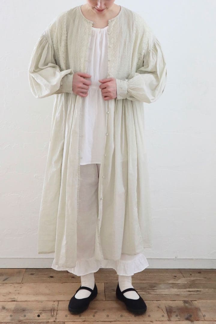 pot and tea インドアンティークレース前開きワンピース 羽織り