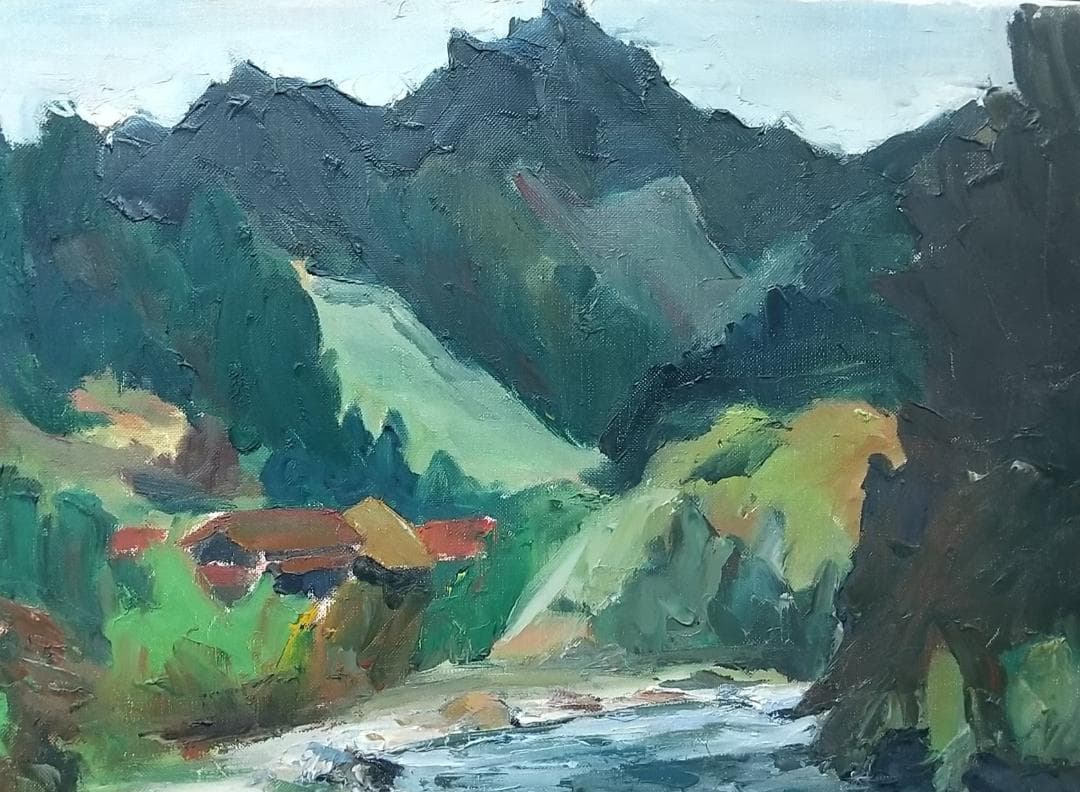 「飯能風景」名栗川 '60 F8 絵画 油絵 油彩画 風景画 アート