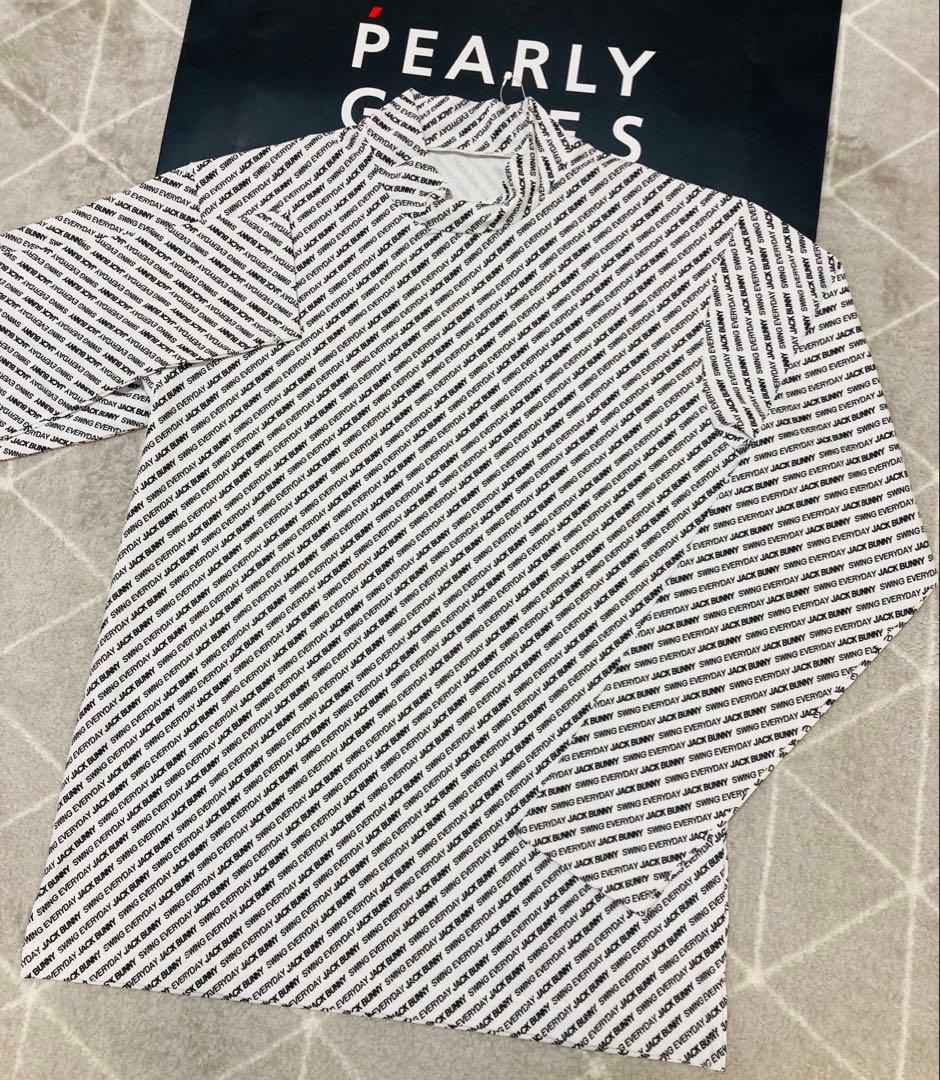 新品 ジャックバニー 総柄ロゴ 起毛ベア天 モックネックシャツ(5)サイズL/白