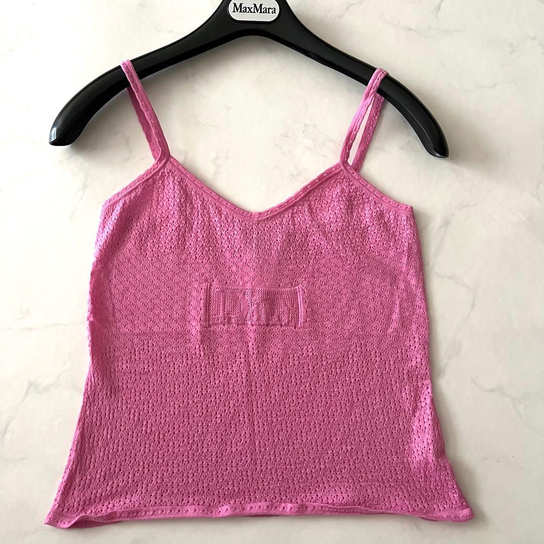 クリスチャンディオール ガリアーノ キャミソール ニット ロゴ ピンク 2004