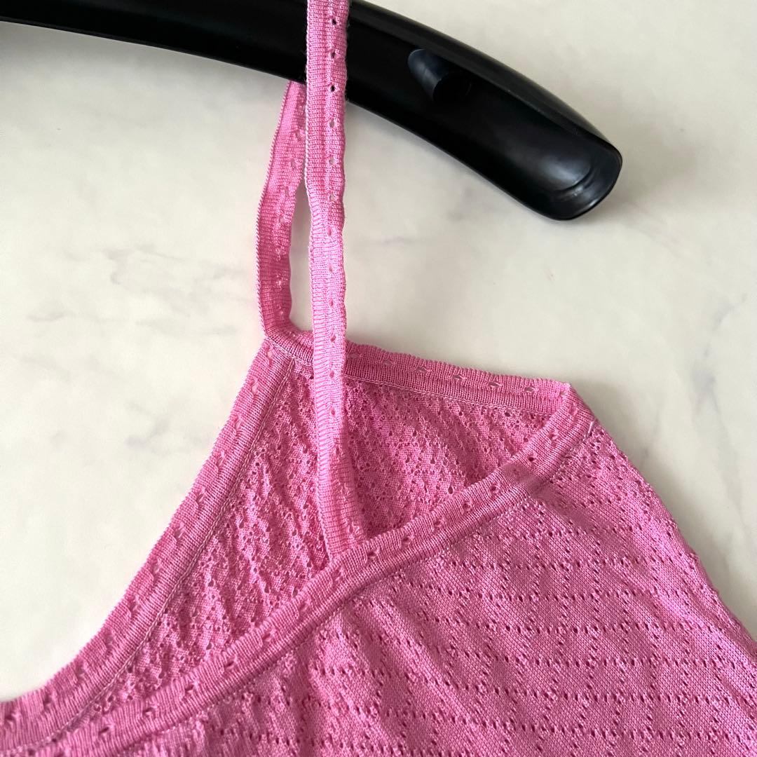 クリスチャンディオール ガリアーノ キャミソール ニット ロゴ ピンク 2004