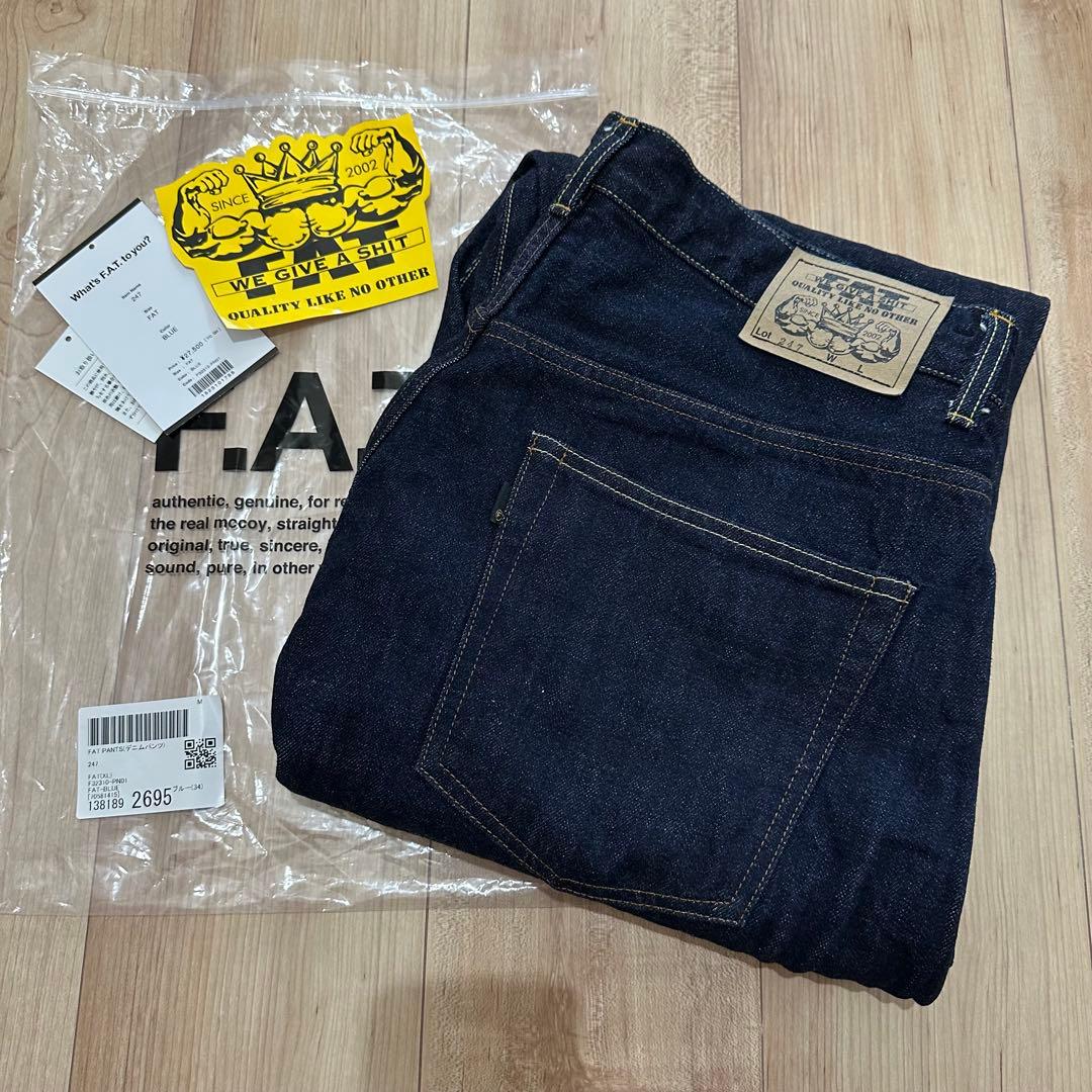 美品　FAT 247 ブルー デニム　ワイドパンツ
