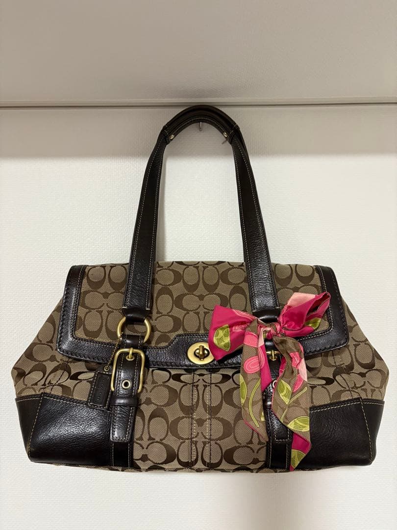 COACH コーチ レディース ハンドバッグ シグネチャー柄 シルクスカーフ付き