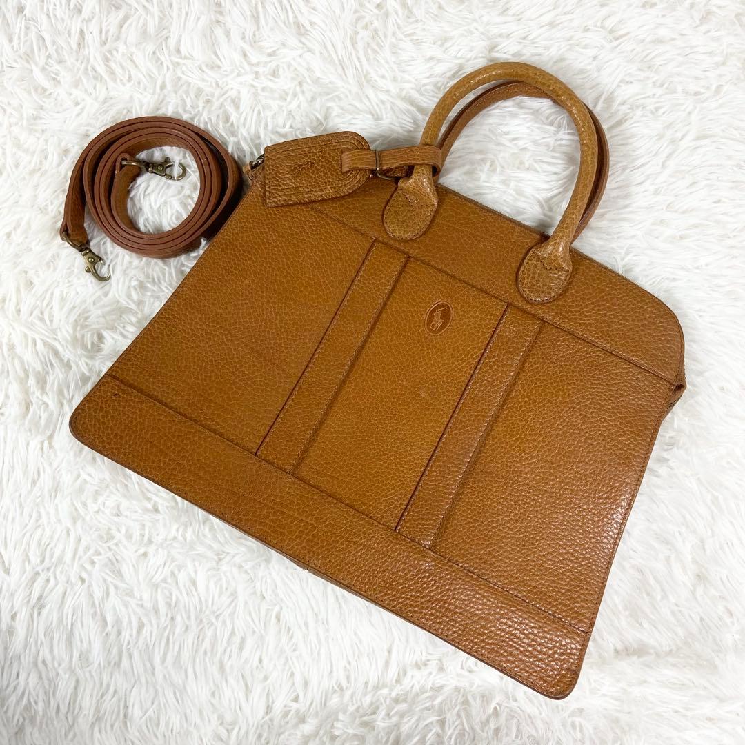 極美品 ポロラルフローレン オールレザー ビジネスバッグ 2way ブラウン