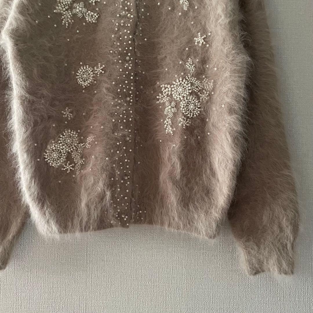 美品！IENA アンゴラ混 パールビーズ 刺繍カーディガン イエナ ファーニット