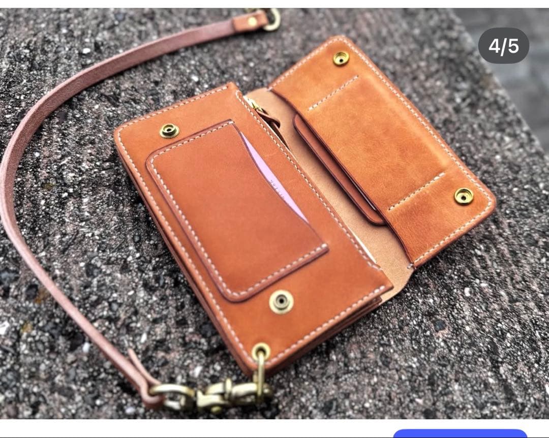 ぎ*も様 トラッカーウォレット　ブルガロ　ブラック　レザークラフト　本革