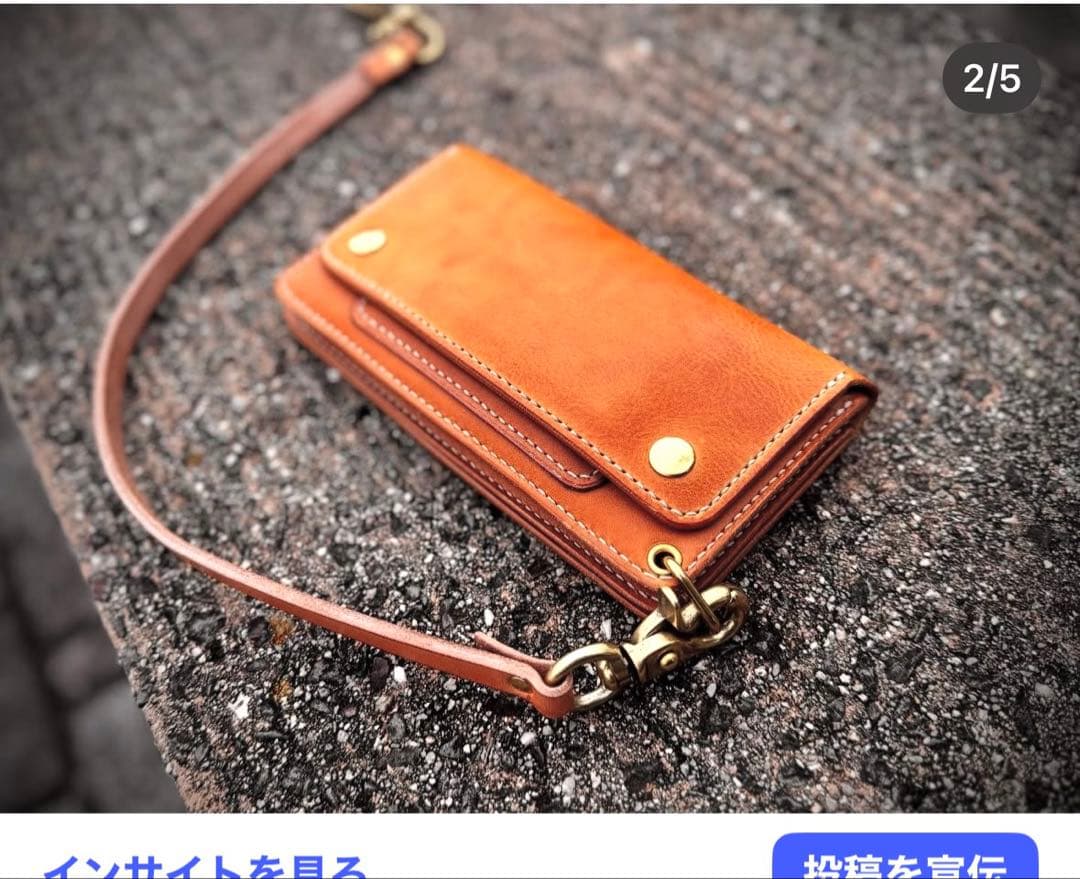 ぎ*も様 トラッカーウォレット　ブルガロ　ブラック　レザークラフト　本革