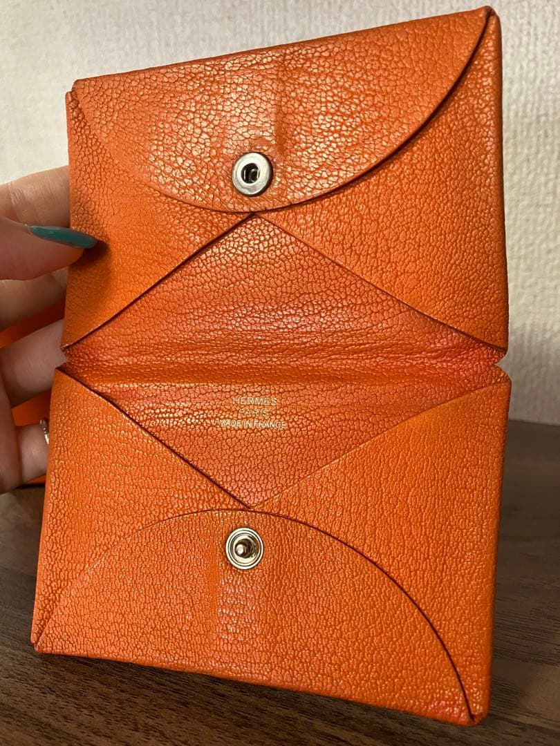 エルメス　HERMES カルヴィ　オレンジ　名刺入れ　カードケース