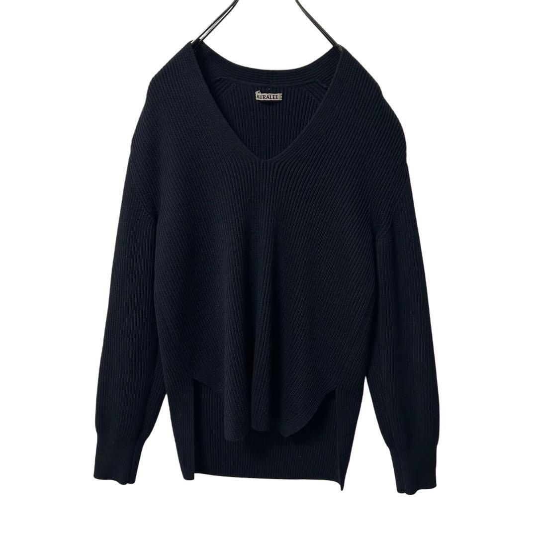 【AURALEE】カシミヤ混 ニット Vネック セーター サイドスリット