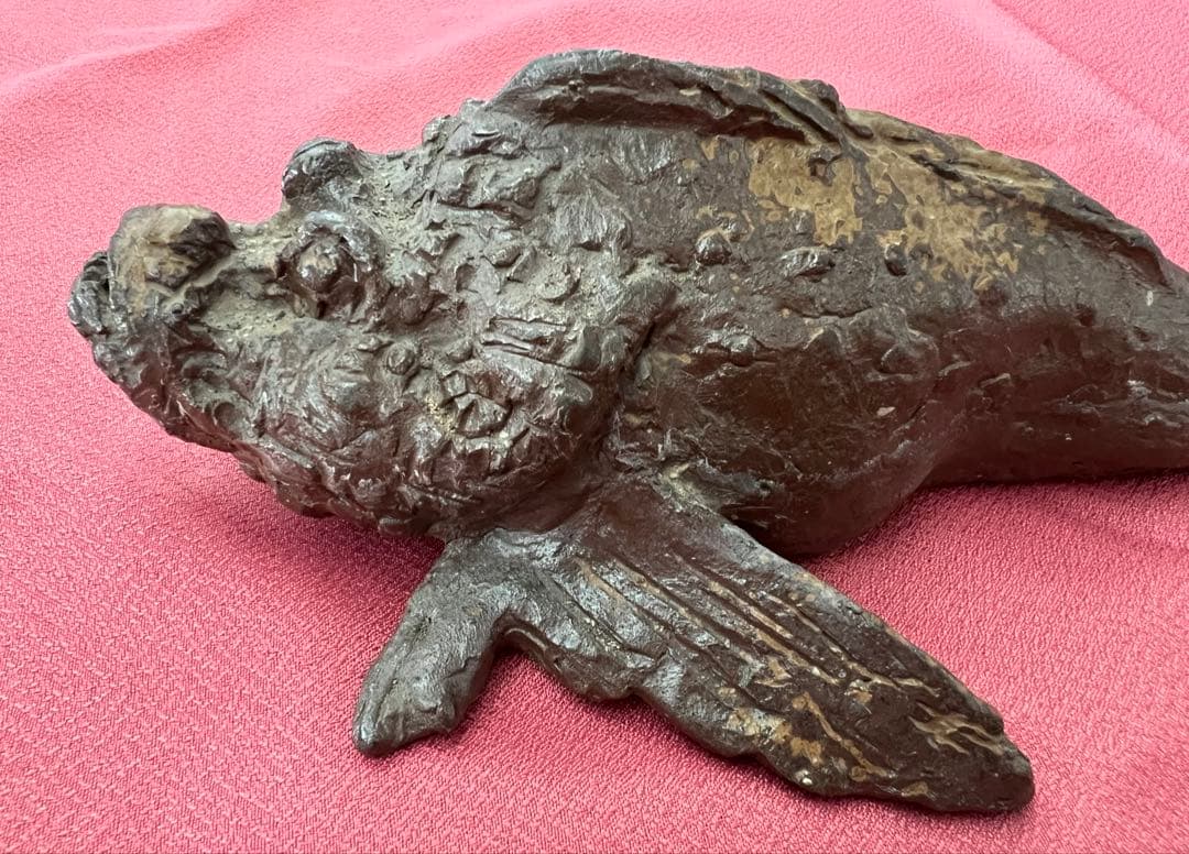 岡本錦明 魚おこぜ 備前焼彫塑 珍品 オブジェ 箱有り