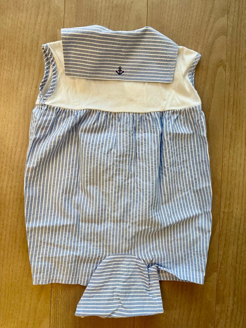 【美品】familiar ストライプ セーラー襟ロンパース 80