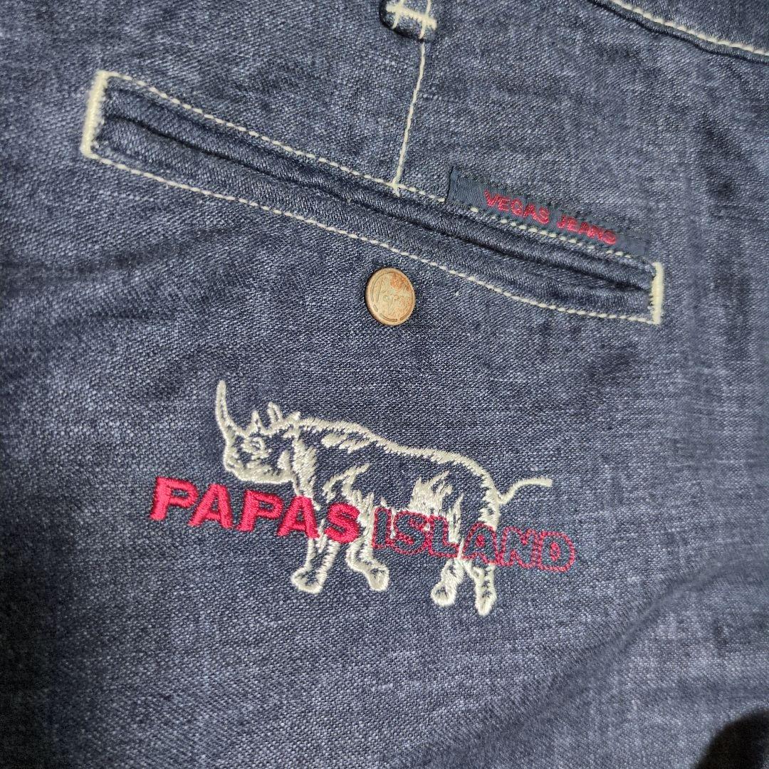 大きいサイズ PAPAS パパス デニム 八分丈パンツ 新品タグ付き LL