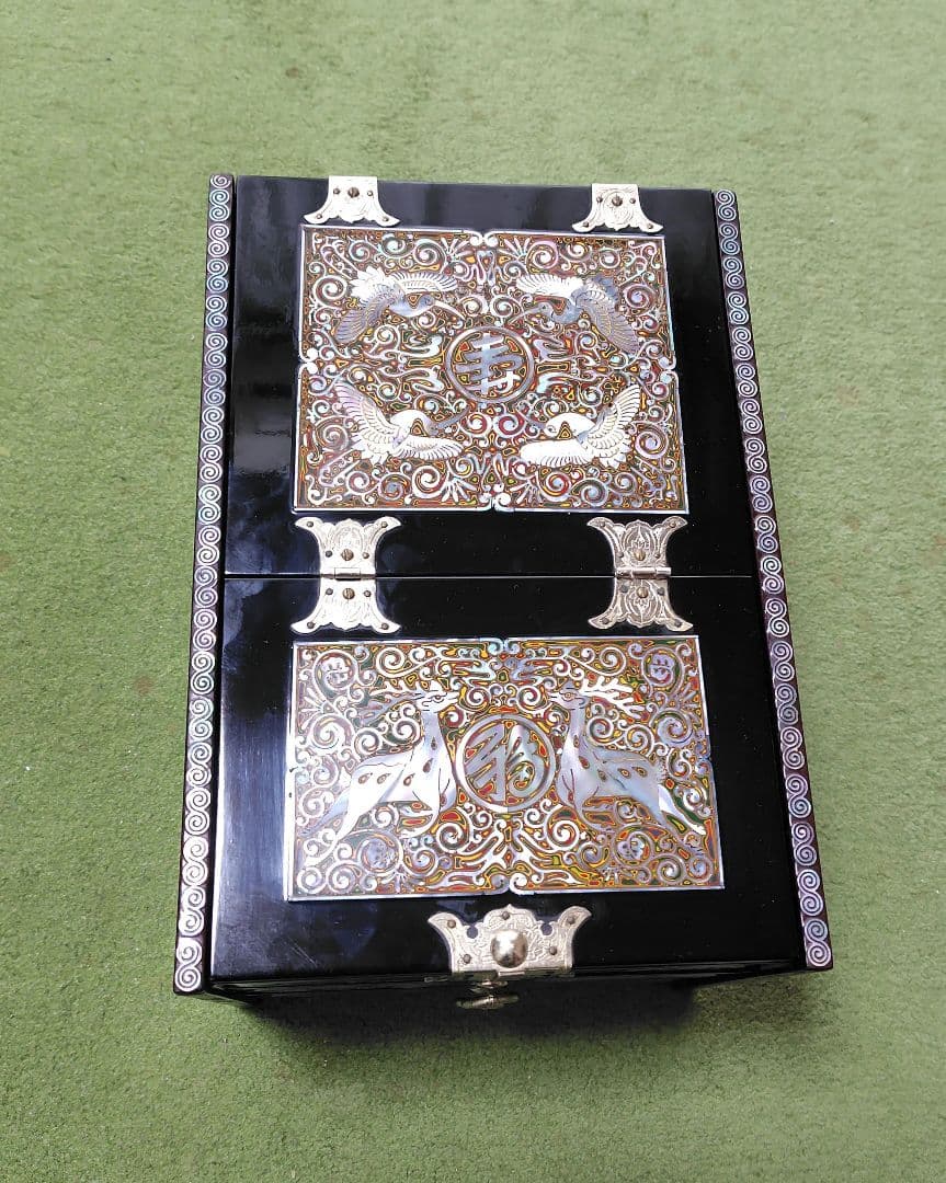 螺鈿細工 収納ボックス 2引き出し ミラー付き