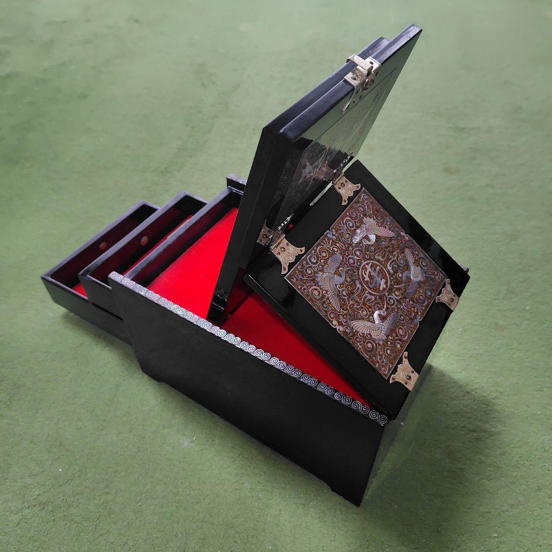 螺鈿細工 収納ボックス 2引き出し ミラー付き