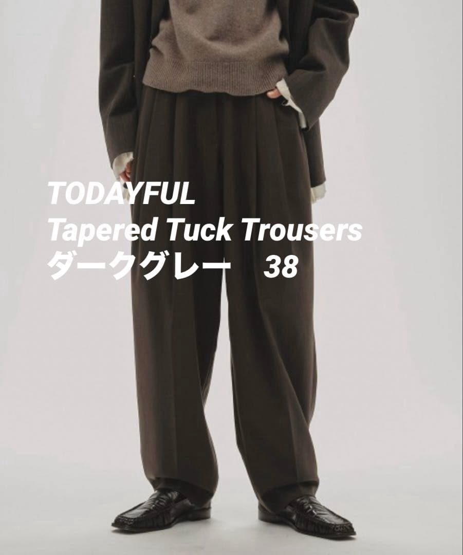 TODAYFUL Tapered Tuck Trousers ダークグレー