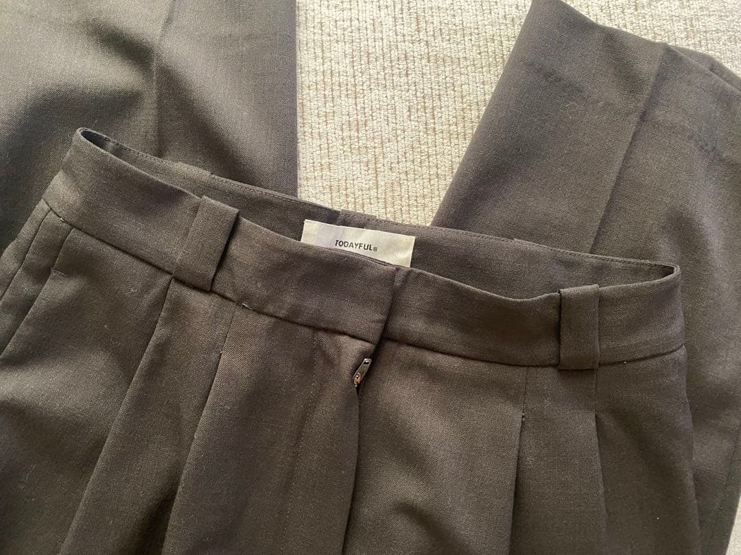 TODAYFUL Tapered Tuck Trousers ダークグレー