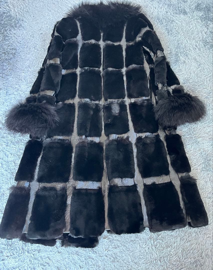 激レア　シェアードミンク　エナメルレザー　パッチワーク　金釦　ロングコート