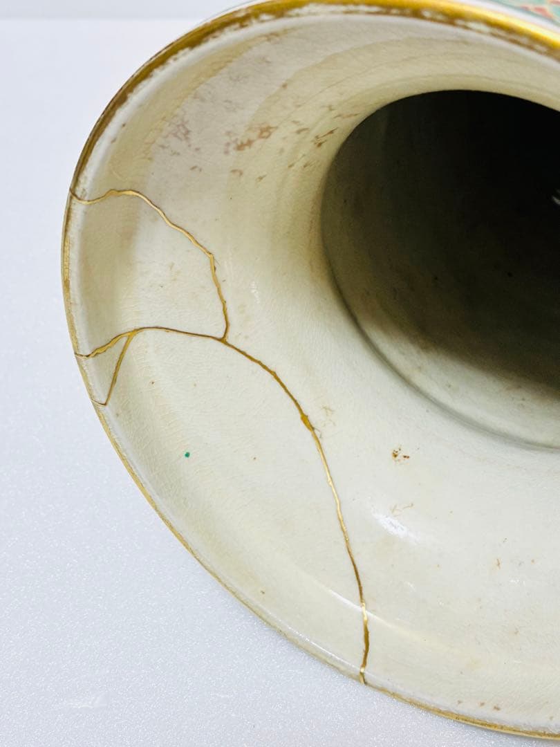 明治 薩摩焼 京薩摩 9代帯山与兵衛 上絵金彩色絵草花文象耳付花瓶