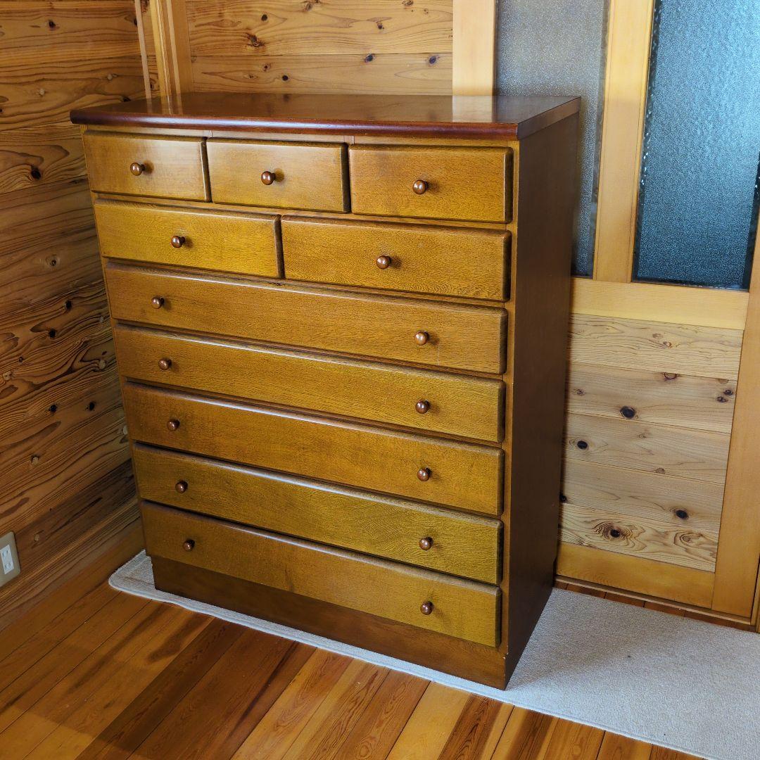 【レトロ味わい深いお引き取り発送対応】木製チェスト 10引き出し ウッドカラー