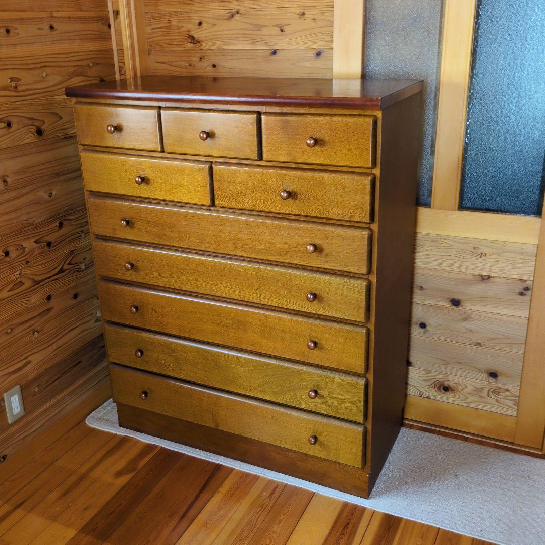 【レトロ味わい深いお引き取り発送対応】木製チェスト 10引き出し ウッドカラー