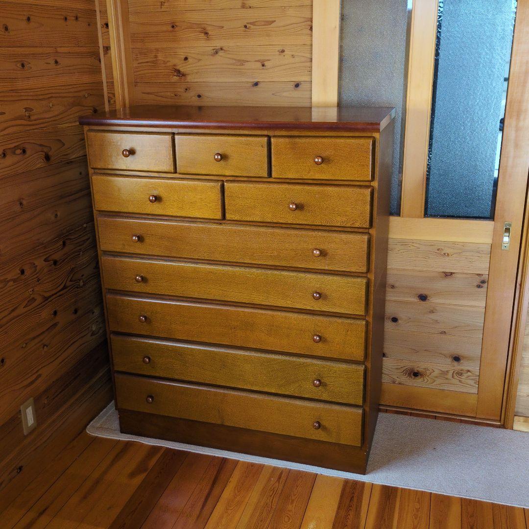 【レトロ味わい深いお引き取り発送対応】木製チェスト 10引き出し ウッドカラー