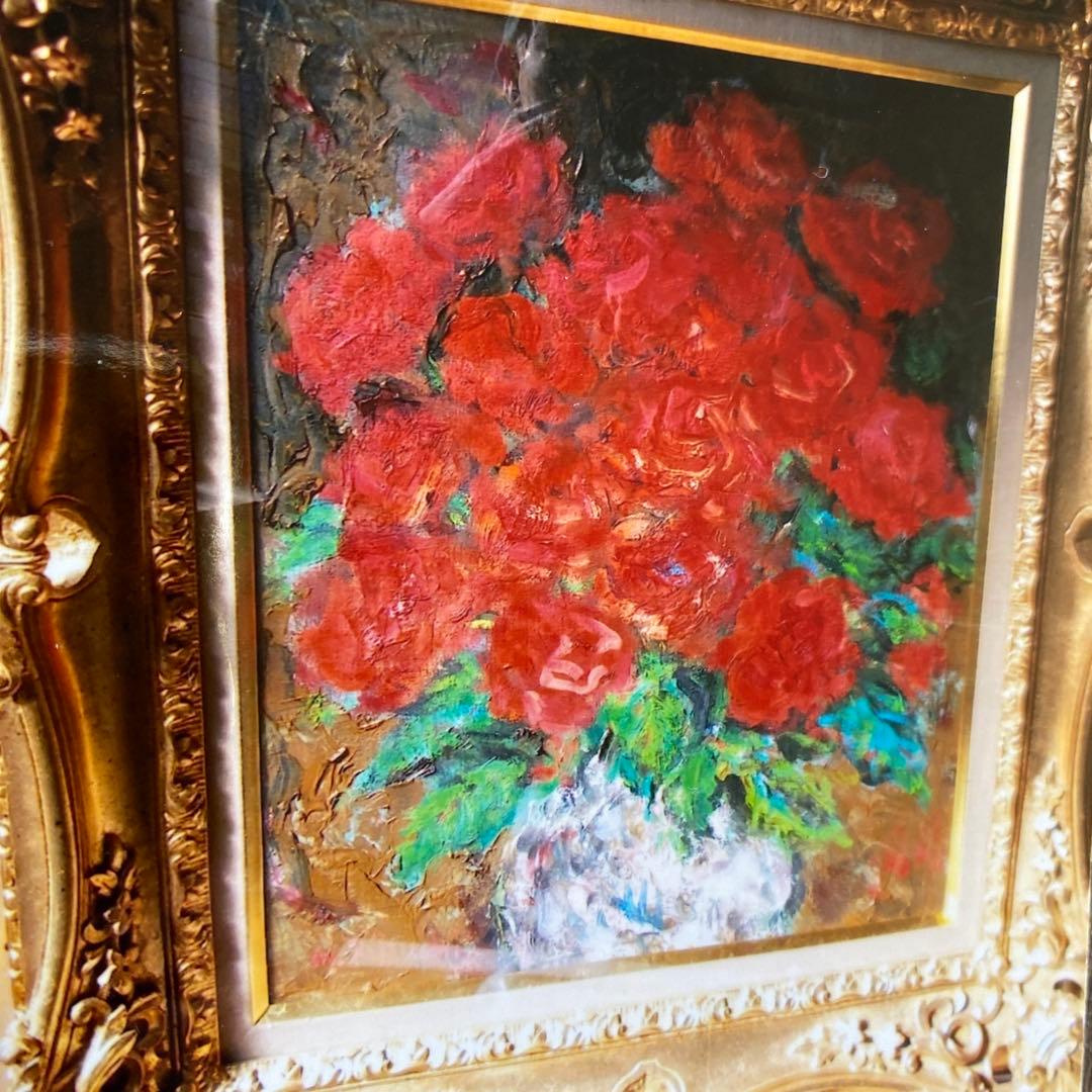 絵画　菊地正則　「赤いバラ」 油彩画　真作　額付き　額装　ゴージャス　F8 美品
