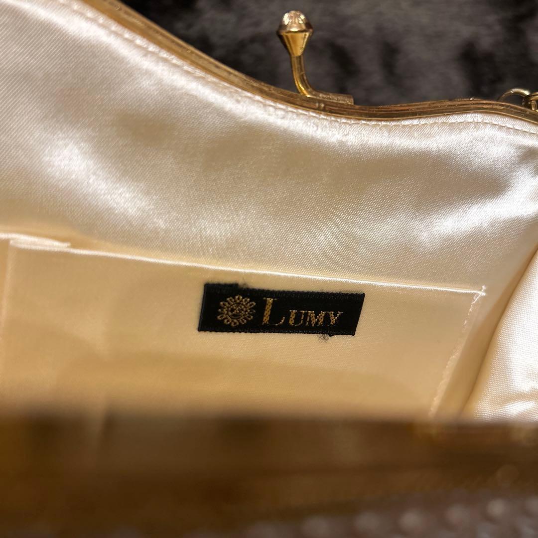 【美品】LUMY はしもと 皇室御用達 パールビーズ　パーティーバッグ