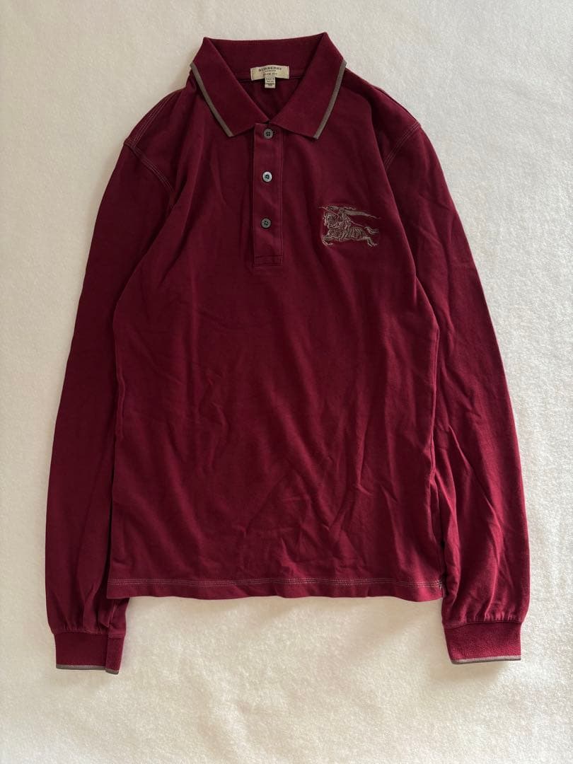 希少Burberryビッグポニー刺繍　y2k平成ギャル英字ボタンぴちポロ　リブ