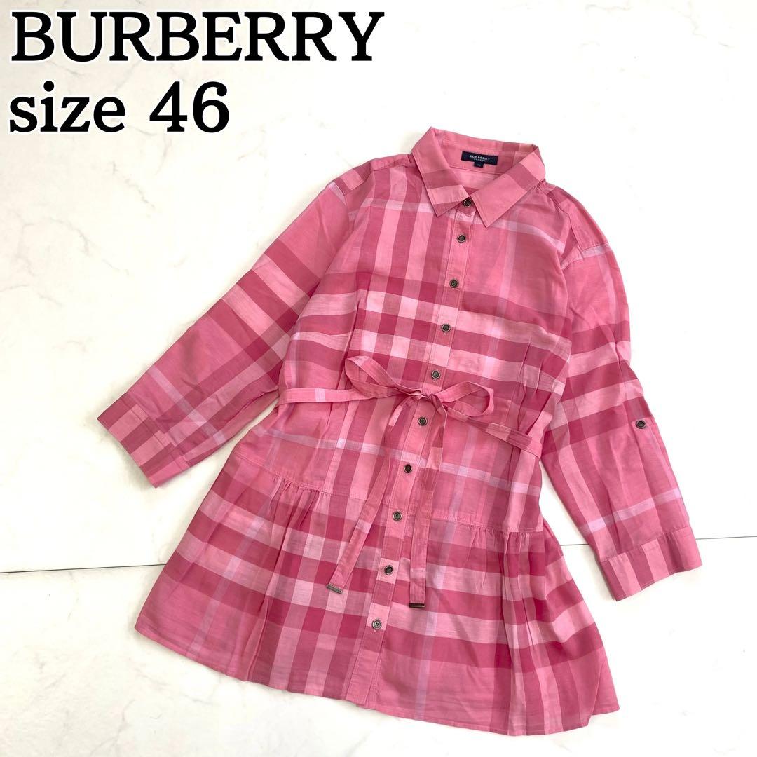 美品★BURBERRYロンドン 長袖シャツ チュニック ノバチェック 紐付き46