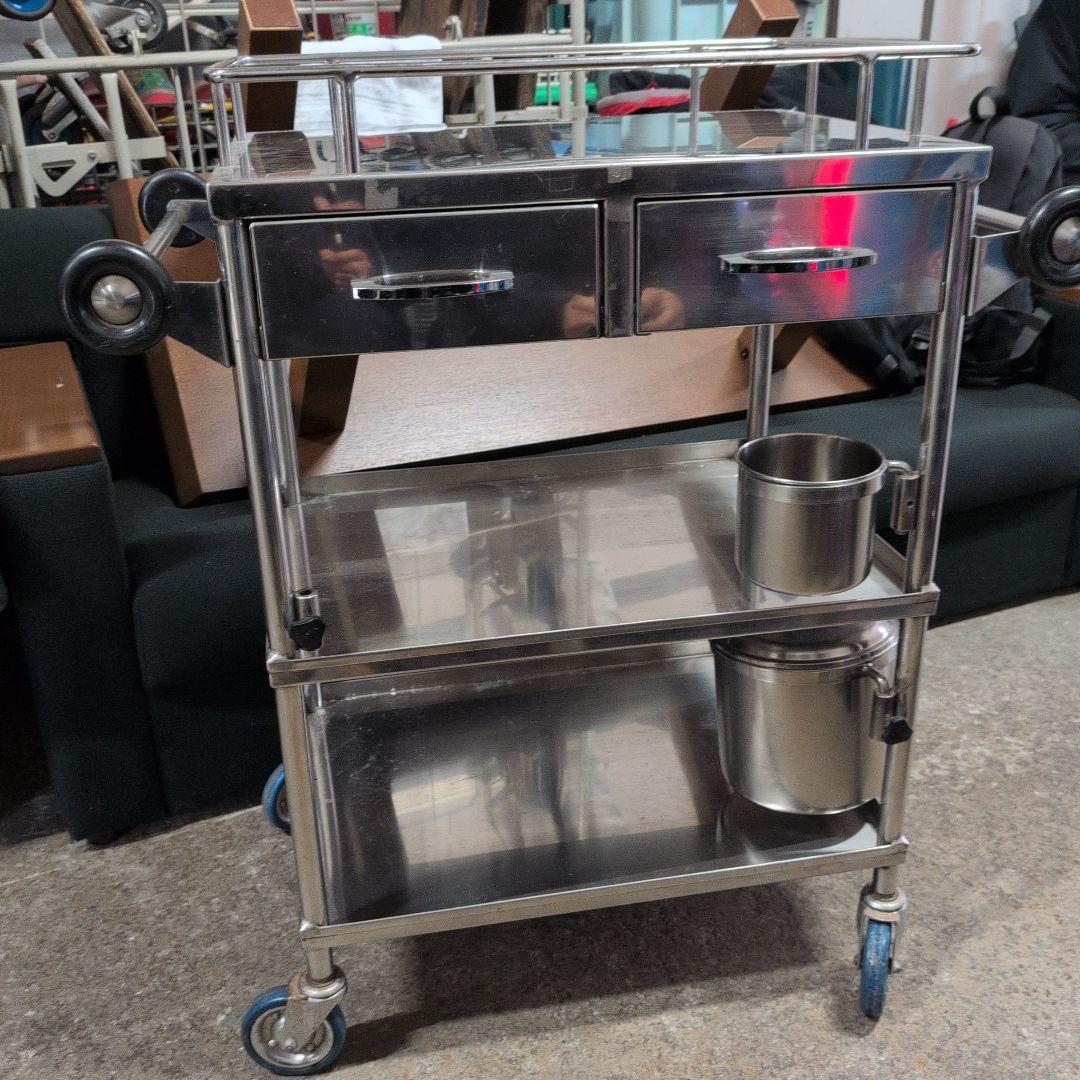 ステンレス製 医療用引出し付カート メディカルワゴン 回診車 キャスター付作業台