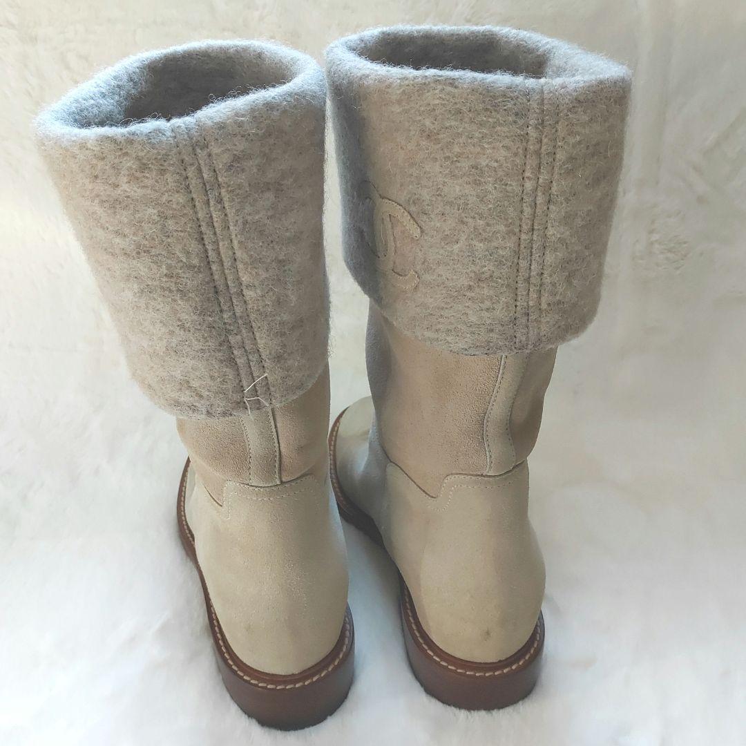 ITALY美品！CHANEL スエードレザーブーツ ベージュ38Cシャネル