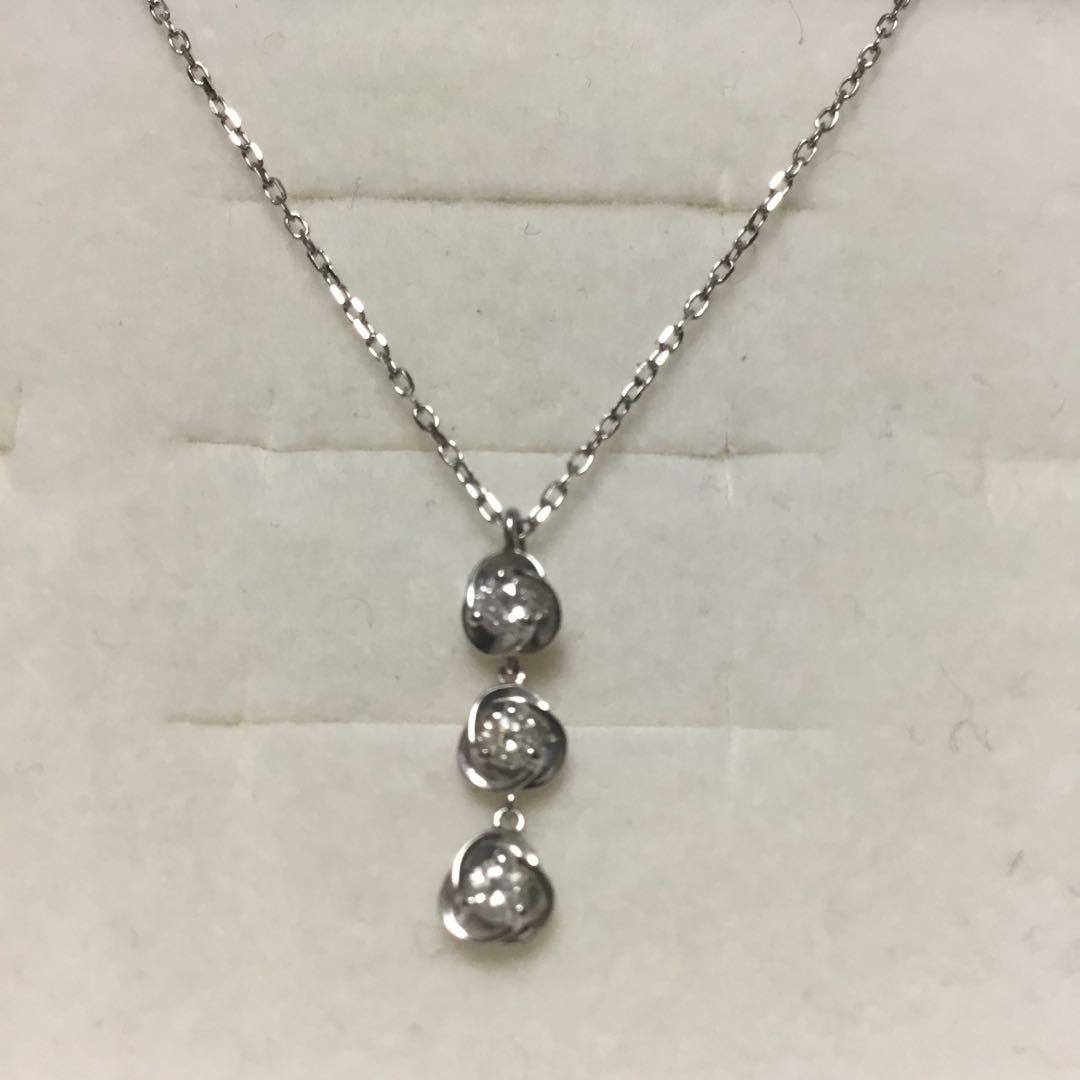 TSUTSUMI １０K プチ3ストーンダイヤモンド ネックレス美品