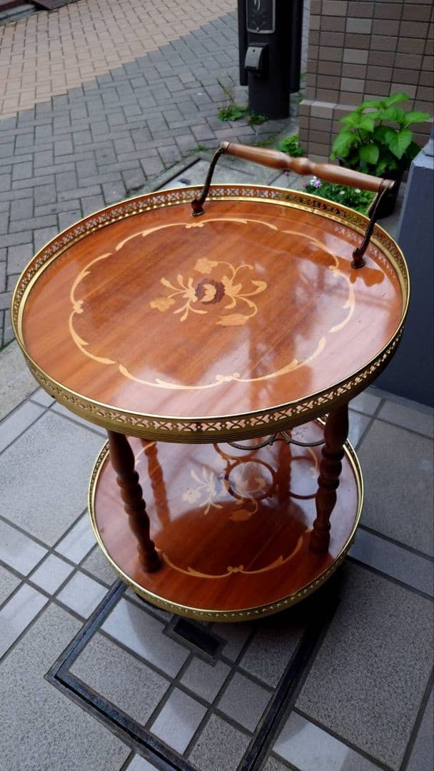 イタリア製象嵌キャスター付きキッチンワゴンサイドテーブル