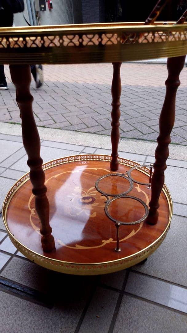 イタリア製象嵌キャスター付きキッチンワゴンサイドテーブル