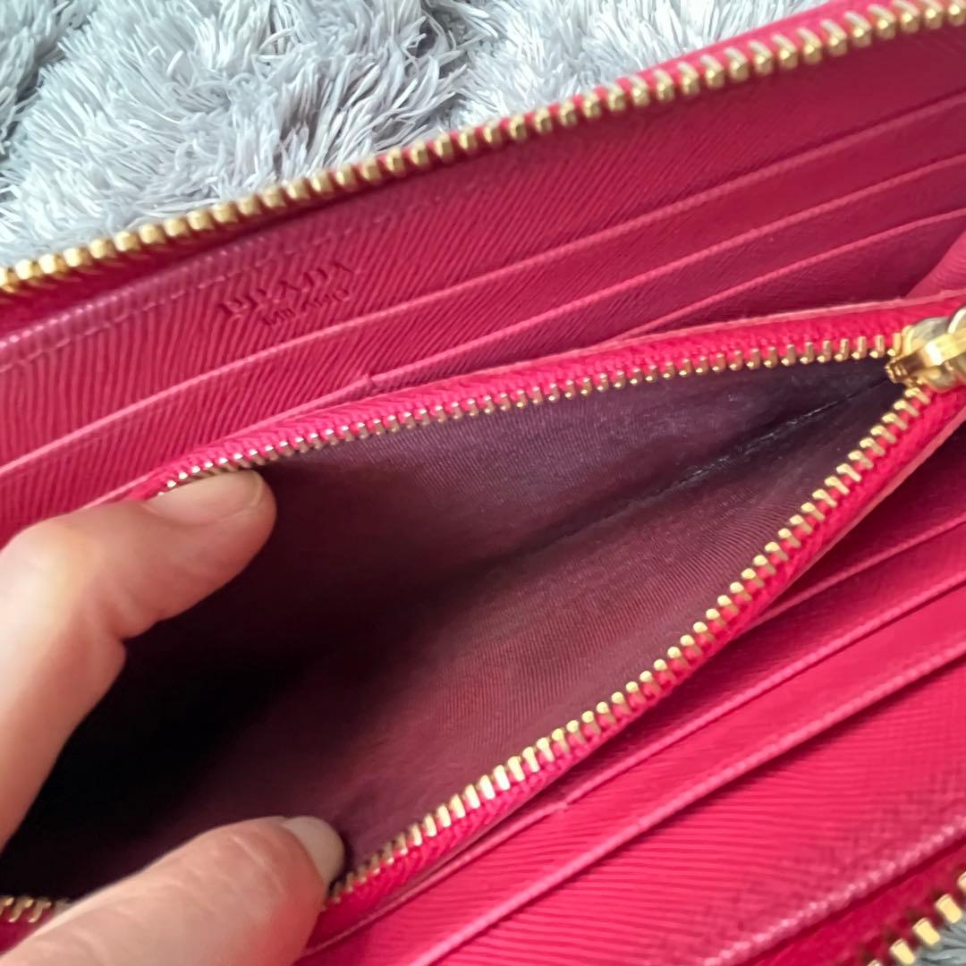 美品✨プラダ　L字ファスナー　サフィアーノ　長財布　フィオッコ　リボン　ピンク
