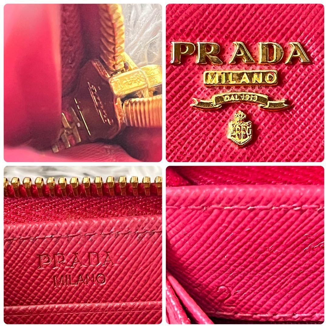 美品✨プラダ　L字ファスナー　サフィアーノ　長財布　フィオッコ　リボン　ピンク