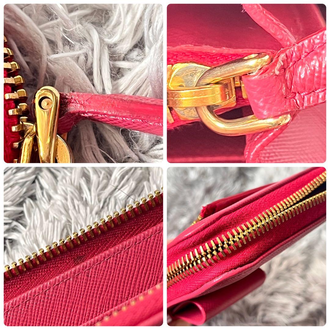 美品✨プラダ　L字ファスナー　サフィアーノ　長財布　フィオッコ　リボン　ピンク