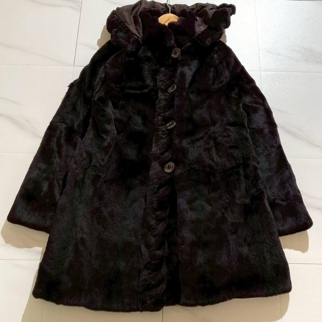 【極美品/L】 バルマン リバーシブル シェアードミンク ファーコート フード