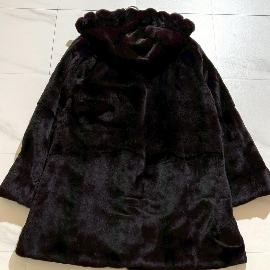 【極美品/L】 バルマン リバーシブル シェアードミンク ファーコート フード