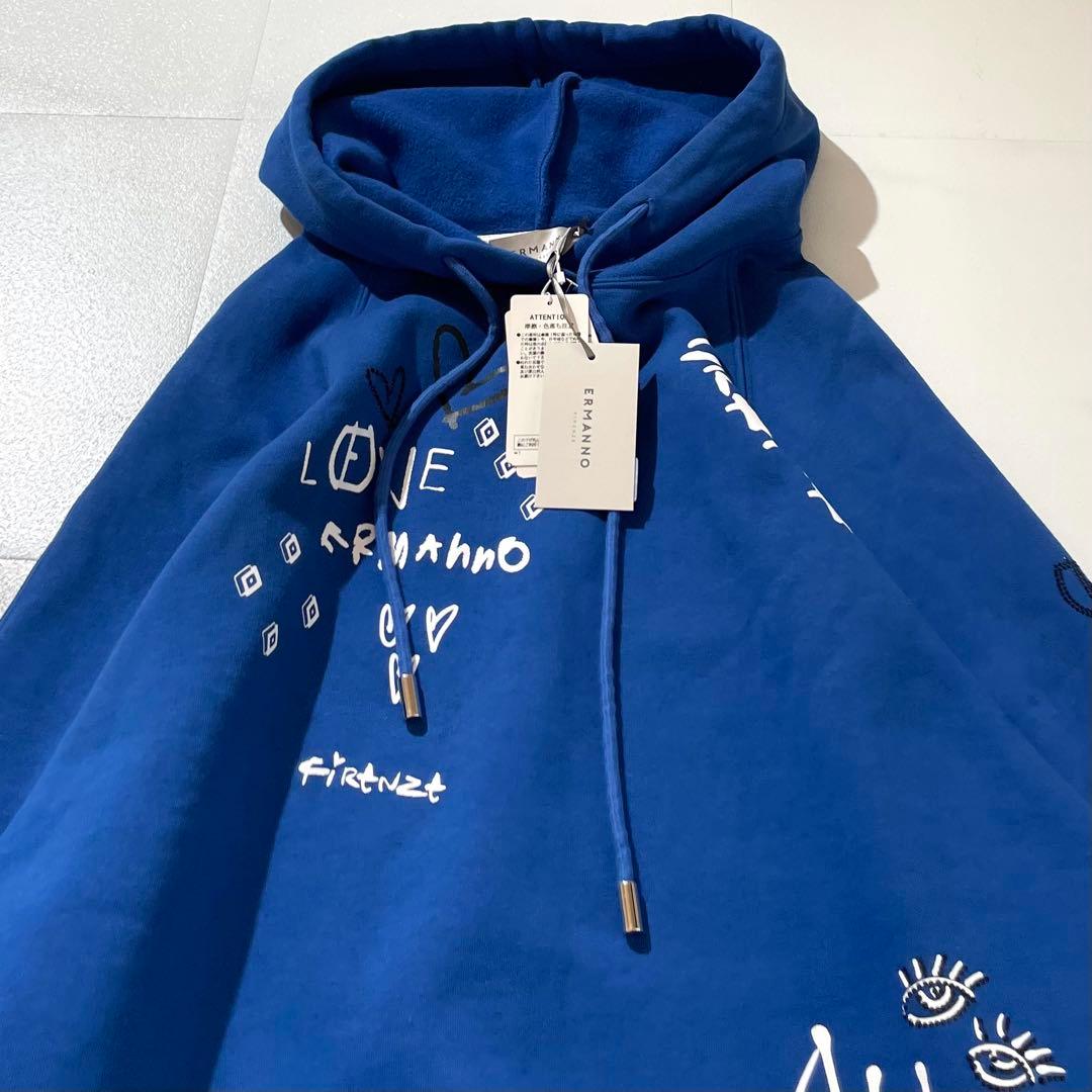 未使用タグ付き✨ エルマンノシェルビーノ パーカー ロゴ ラインストーン ブルー