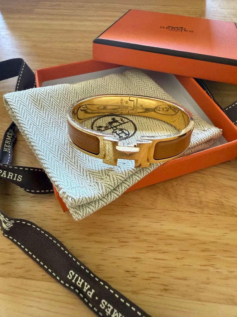 HERMES≪クリックH≫ブレスレット ゴールドx廃盤ダークオレンジ12万→3万