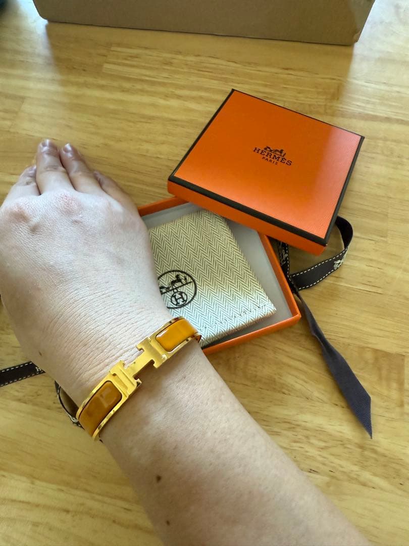 HERMES≪クリックH≫ブレスレット ゴールドx廃盤ダークオレンジ12万→3万