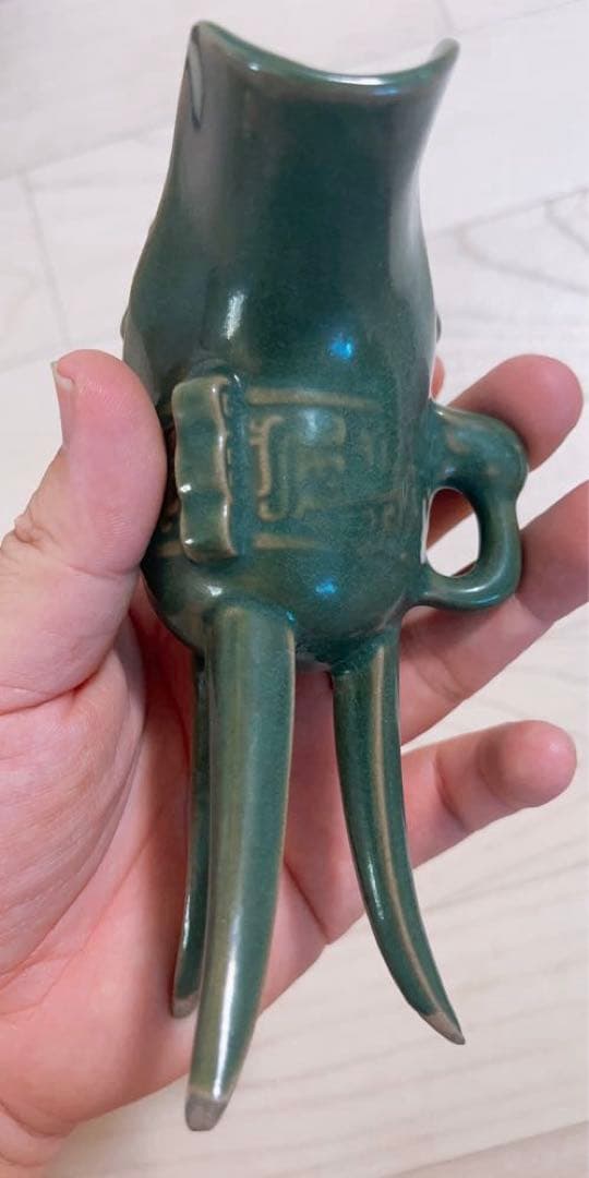 汝瓷绿釉高爵杯　酒器 爵杯 古玩 旧家収蔵 爵 陶芸　古美術品