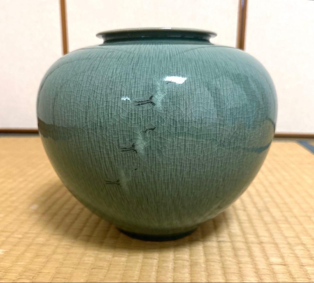 美しい高麗青磁の飾壺 国宝級な韓国作家 文柱天作