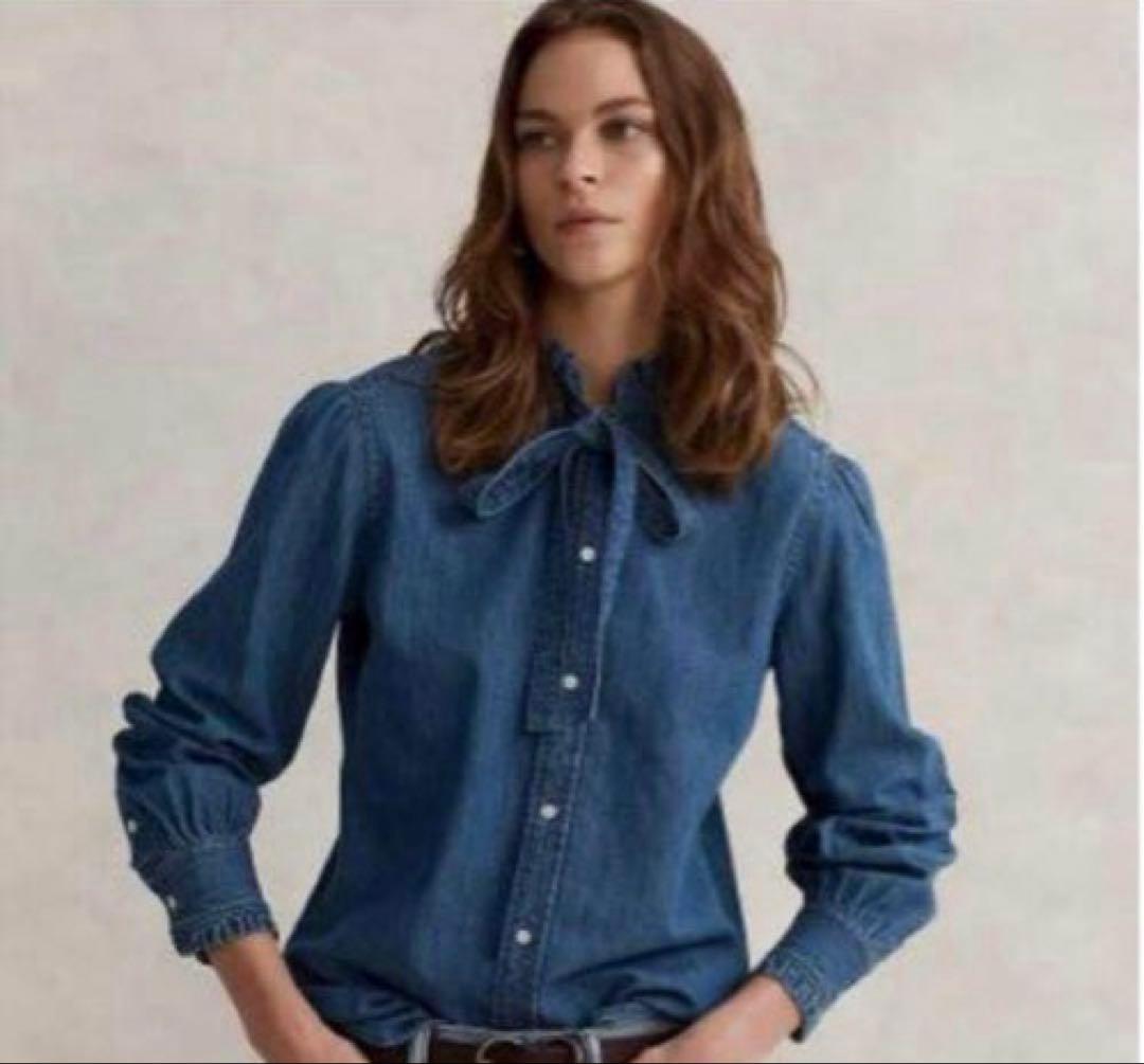 ラルフローレン　デニム　リボン　ボウタイ　フリル　シャツ