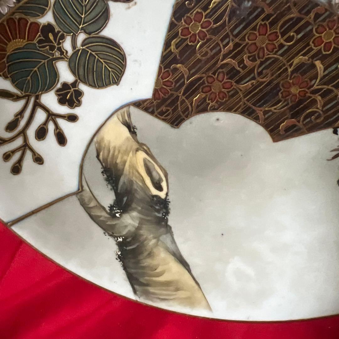 古美術　桜の木　扇面絵　極細絵　九谷谷口製　在銘